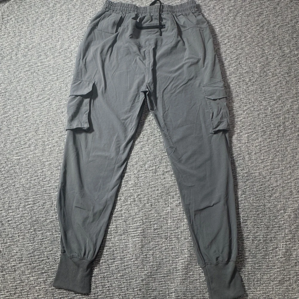 Surenow Sports Mens Gray Cargo Jogger Pants Lightweight Tactical Techwear Large